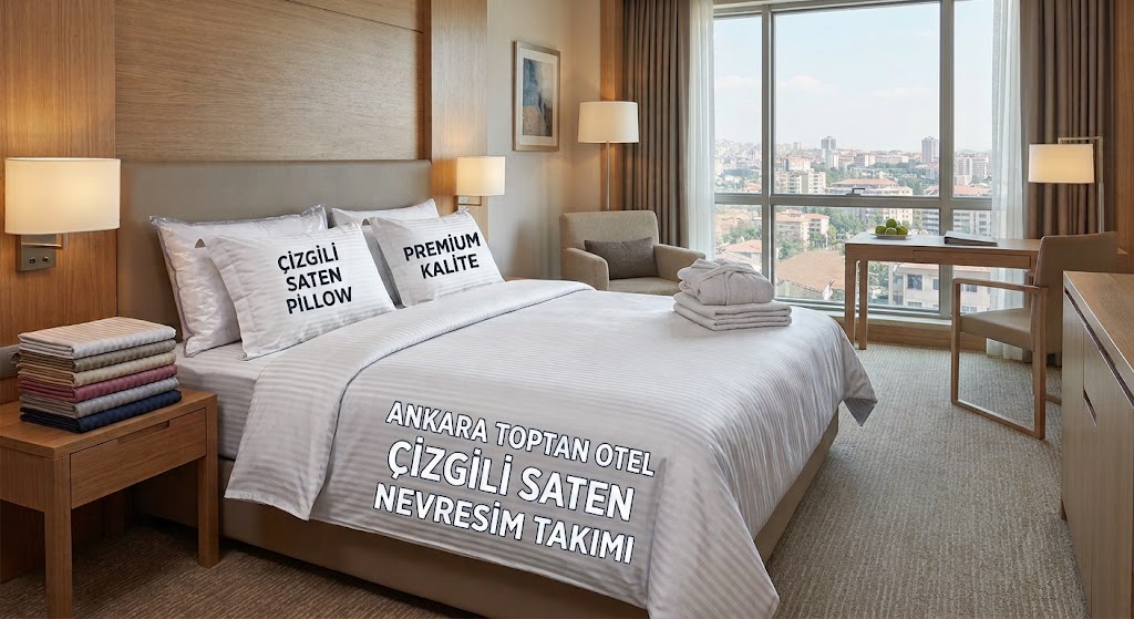 Ankara Toptan Otel Çizgili Saten Nevresim Takımı